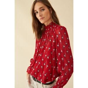 ba&sh Red Floral Long Sleeve Top